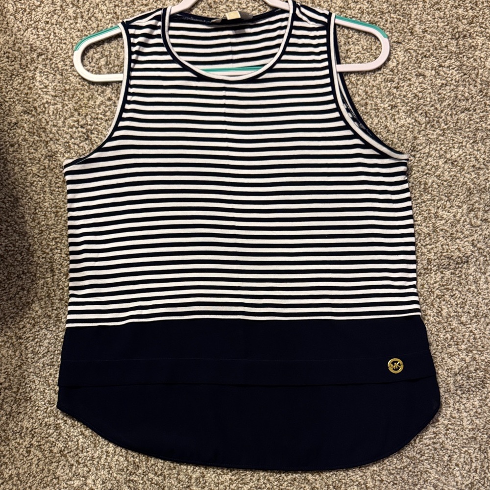 MK Michael Kors Navy and White Striped Tank Top Medium